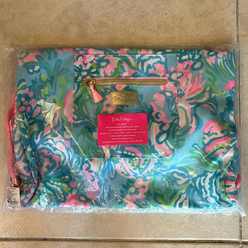 Lilly Pulitzer Drawstring Backpack in Blue Ibiza